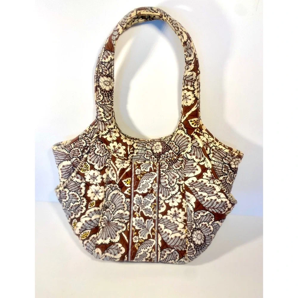 Vera Bradley Purse Hobo Bag Brown Floral Flowers Quilted Magnetic Closure